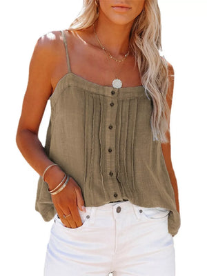 Purple Pleated Button-down Spaghetti Strap Cami