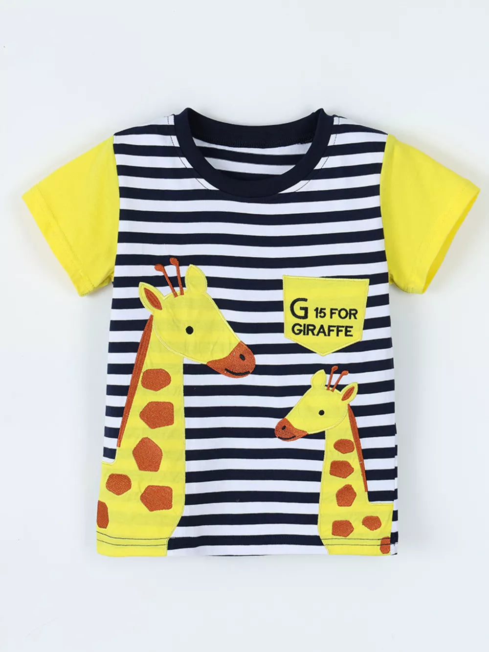 Children's Giraffe Embroidered Striped T-shirt in this colorway