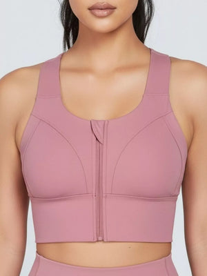 Blue athletic tank with cropped and zip-front
