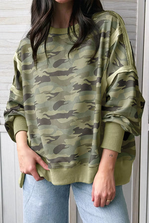 Camouflage Waffle Knit Oversized Sweatshirt