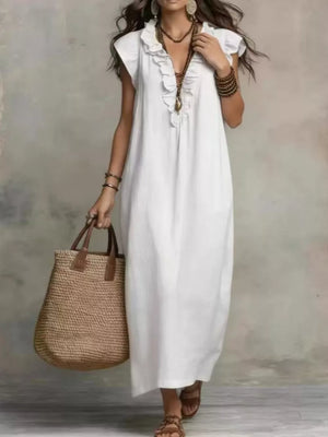 Blue Bohemian Ruffle Neck Maxi Dress Plus Size