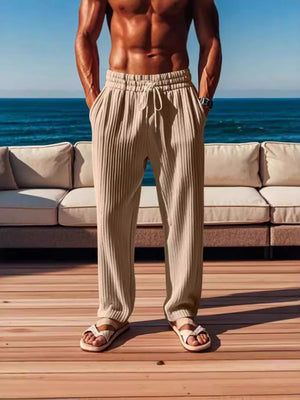 Men's Ribbed Knit Wide-leg Sweatpants Plus Size in Dark Gray