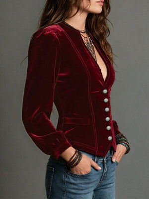 100% polyester Care instructions: Machine wash cold blouse in Wine Red with fitted silhouette