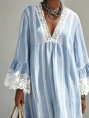 bohemian midi dress in Tan with v-neck