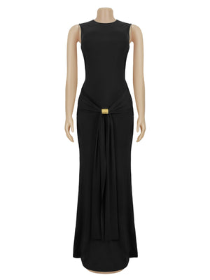 glam bodycon dress in Black with round neck