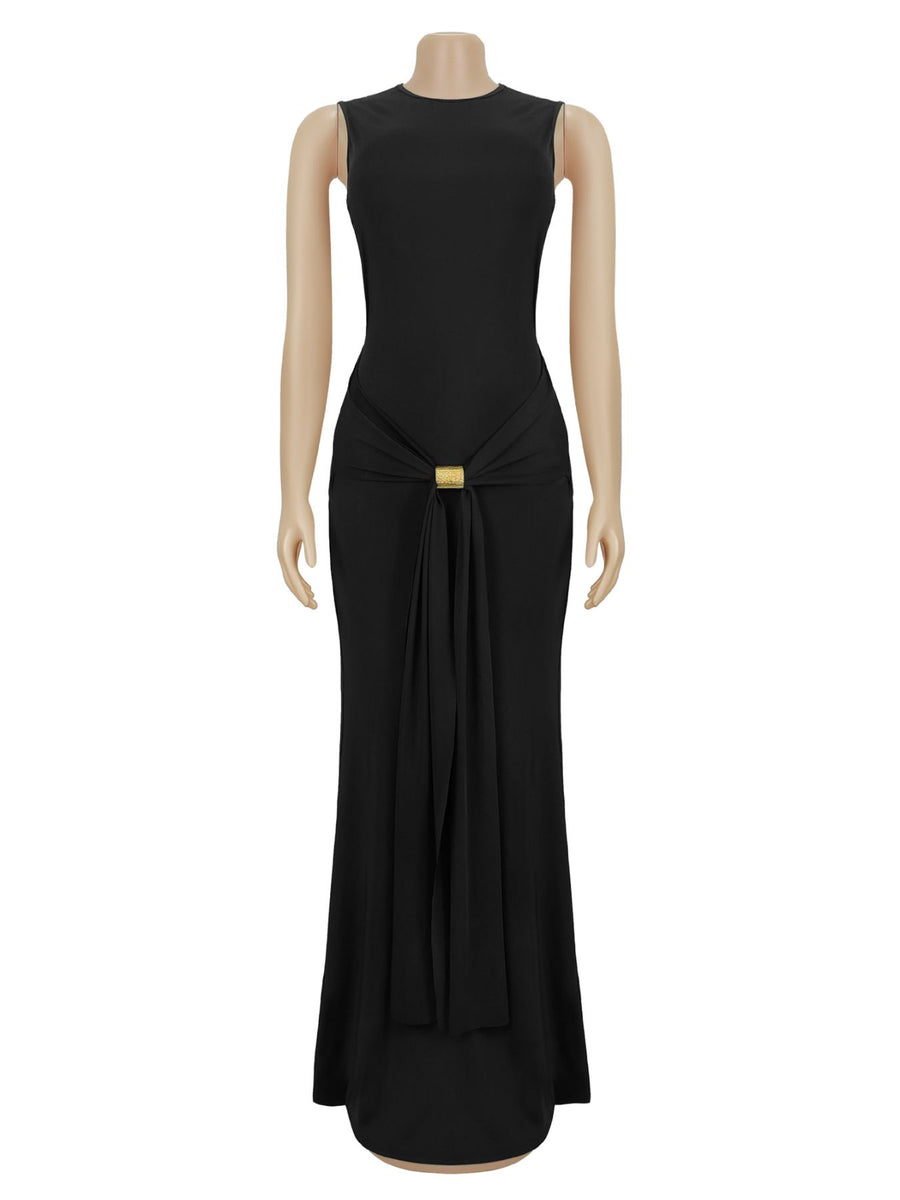 glam bodycon dress in Black with round neck
