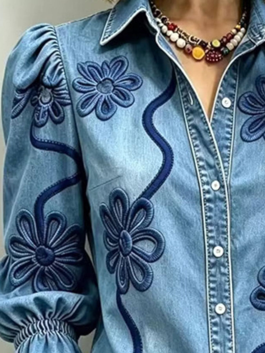 Moss button-up shirt with hip-length and button-front