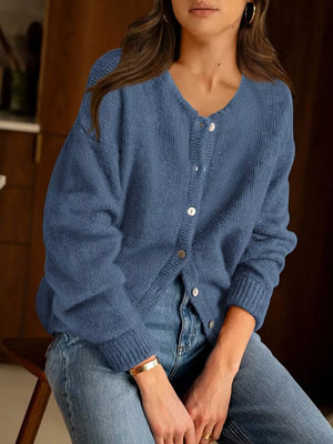 Button-down Dropped Shoulder Cardigan in Khaki