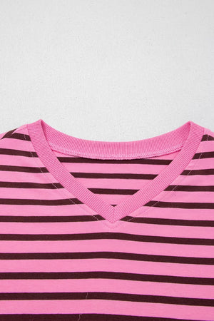 Stripe V Neck Drop Shoulder Long Sleeve Shirt option 10