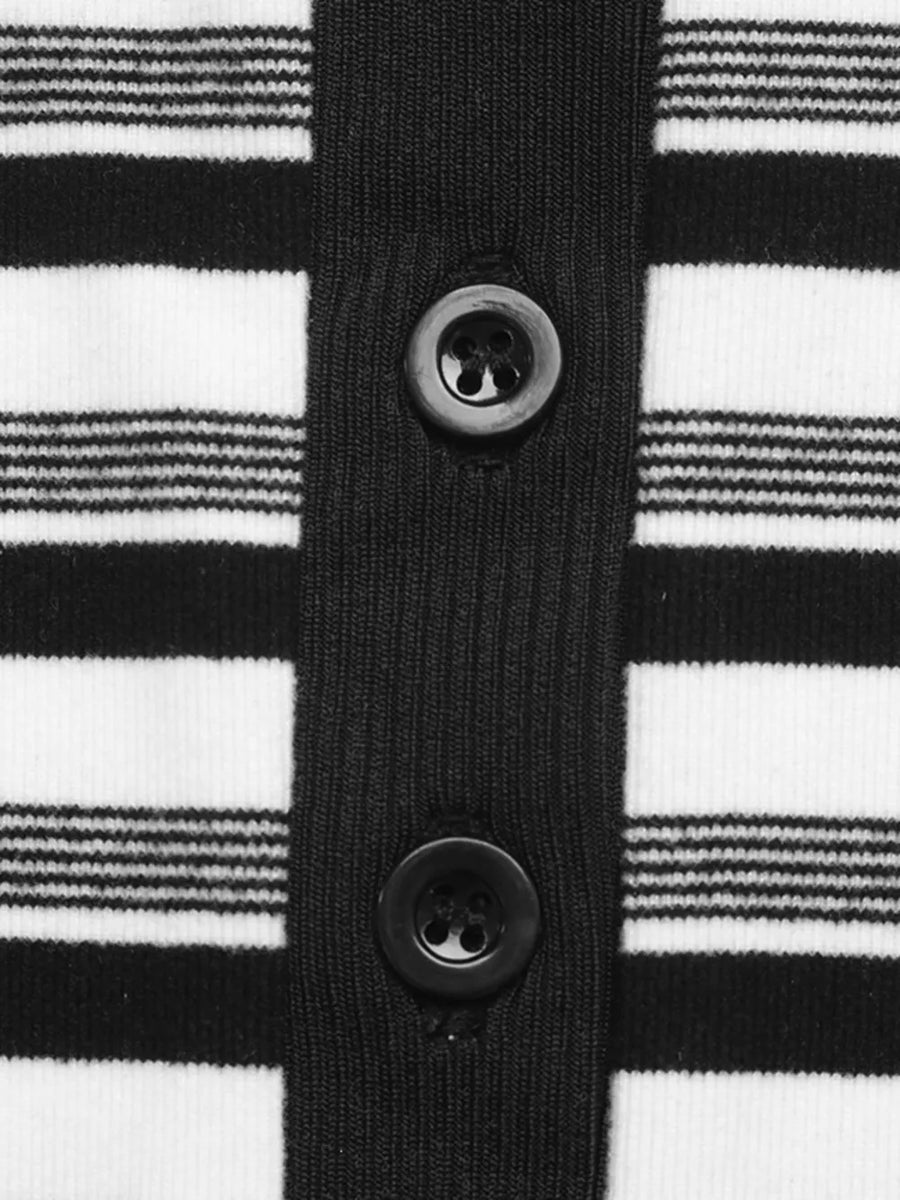 Striped Polo Collar Midi Dress option 10