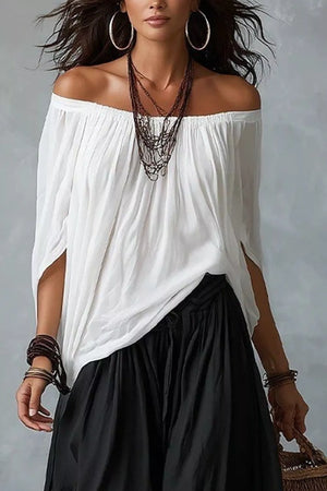 Off-shoulder Top And Wide-leg Pants Set Plus Size in Gray