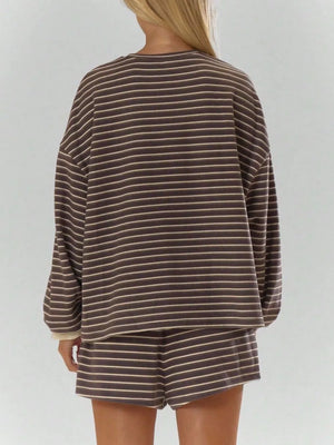 pajama set in cream with striped and drawstring