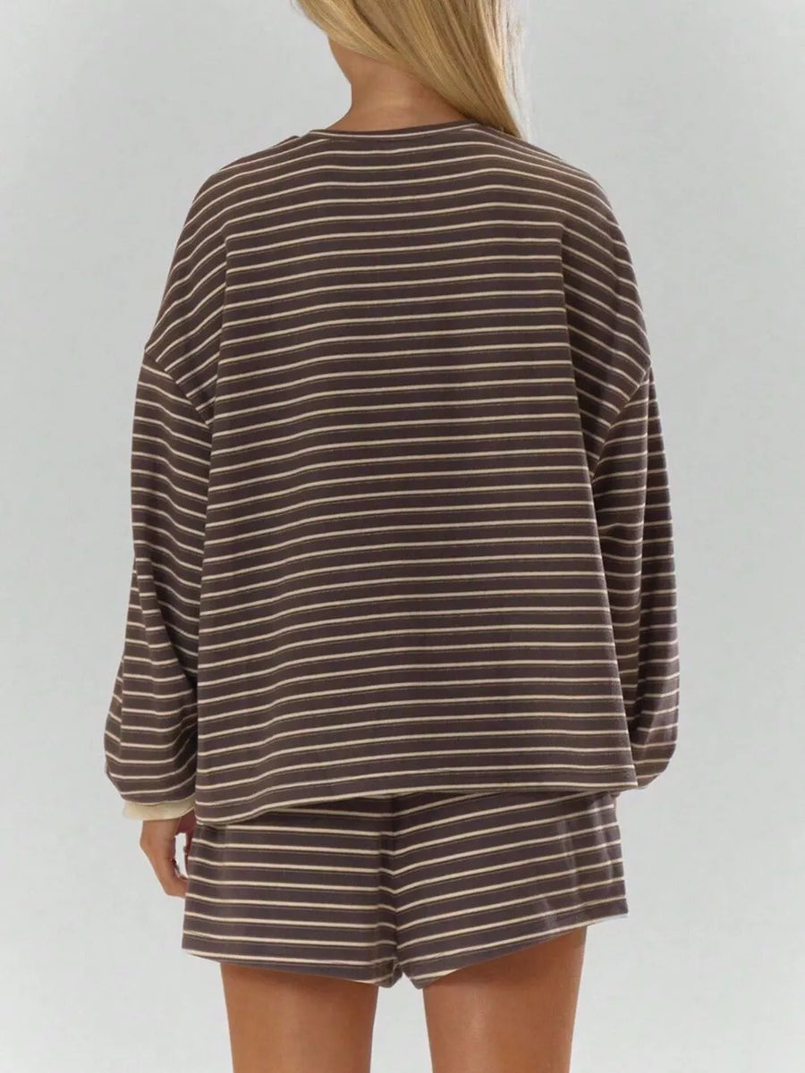 pajama set in cream with striped and drawstring