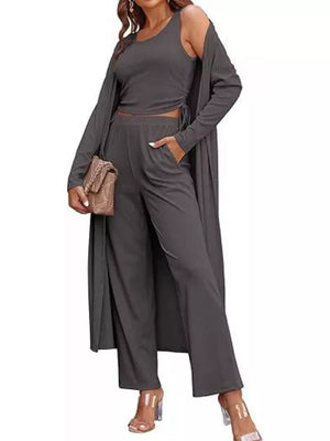 Round Neck Tank Cardigan Pants Set, view 14