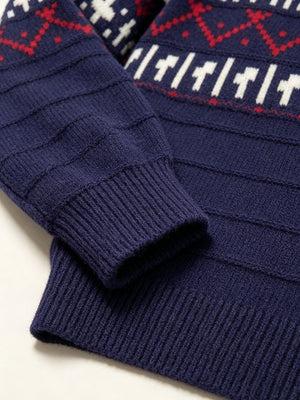 Navy Blue polo sweater with half-button and Fair Isle