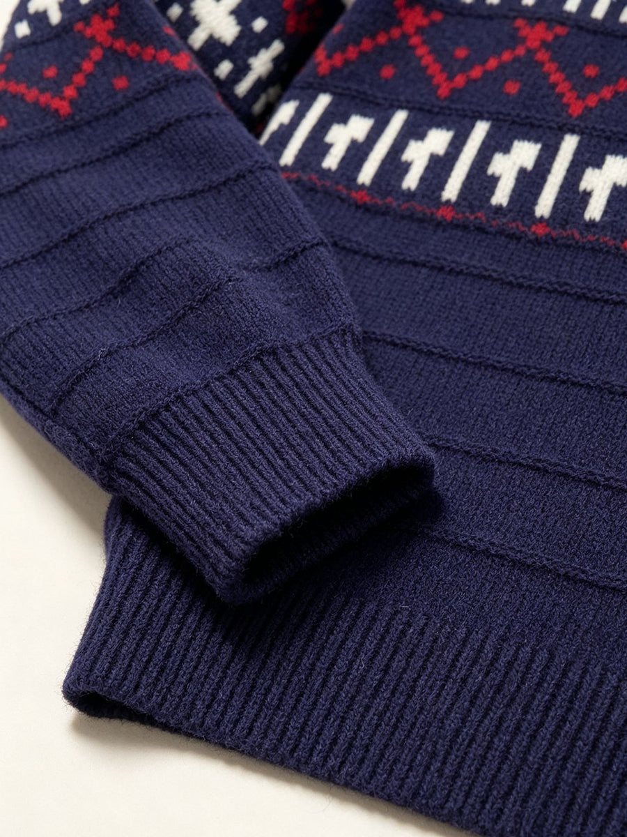 Navy Blue polo sweater with half-button and Fair Isle
