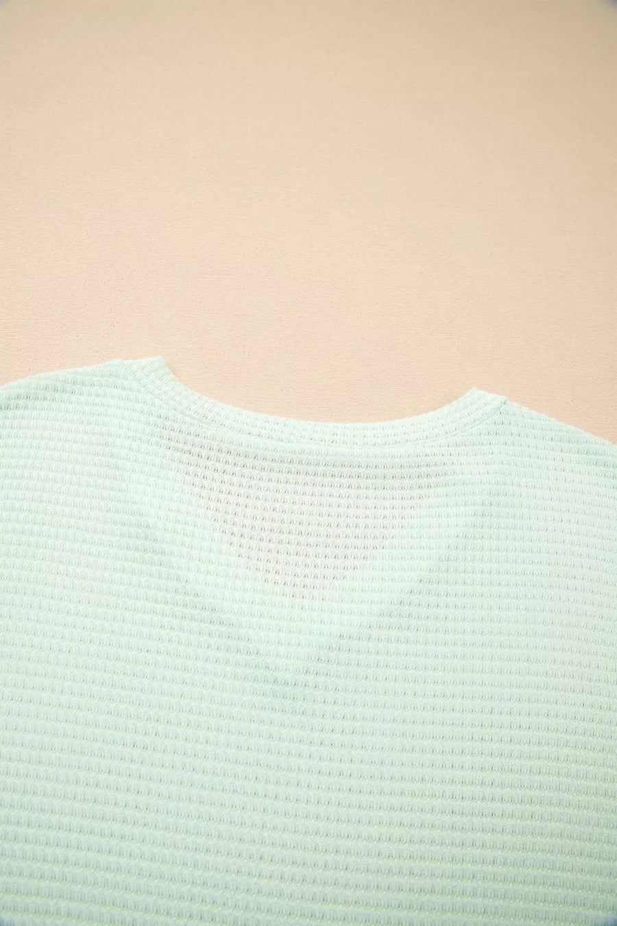Light green waffle knit maternity t-shirt with V-neck detail