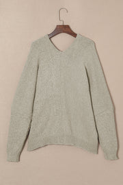 Khaki plush knit cardigan with deep V-neck and ribbed cuffs and hem.