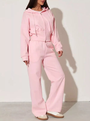 Zip-up Hoodie And Wide-leg Pants Set option 20