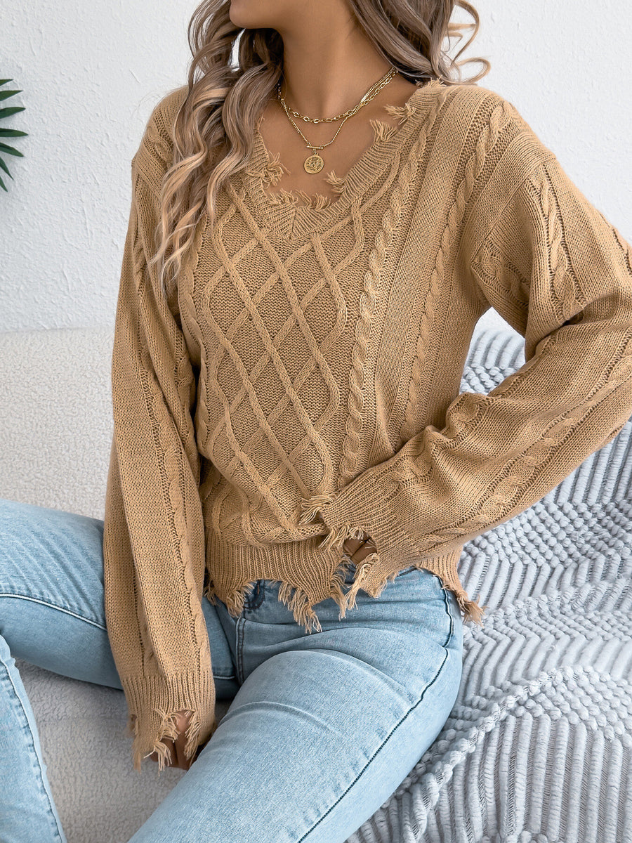 v-neck sweater featuring cable knit in Burgundy with 100% acrylic Care instructions: Machine wash cold texture