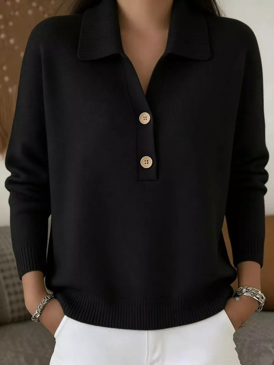 Full Size Button Detail Long Sleeve Sweater Plus in Orange-red