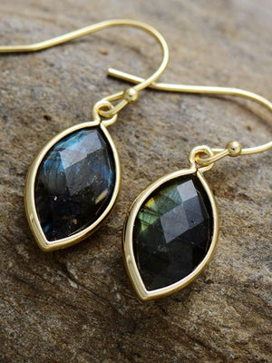 18K gold-plated marquise drop earrings with faceted labradorite stones.