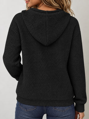 Polyester (90% to less than 95%) blended with spandex zip hoodie in Black with relaxed silhouette