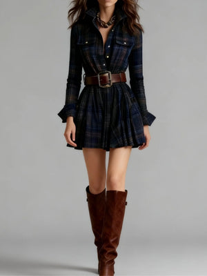 classic shirt dress in Dark Green (with Belt) with collared