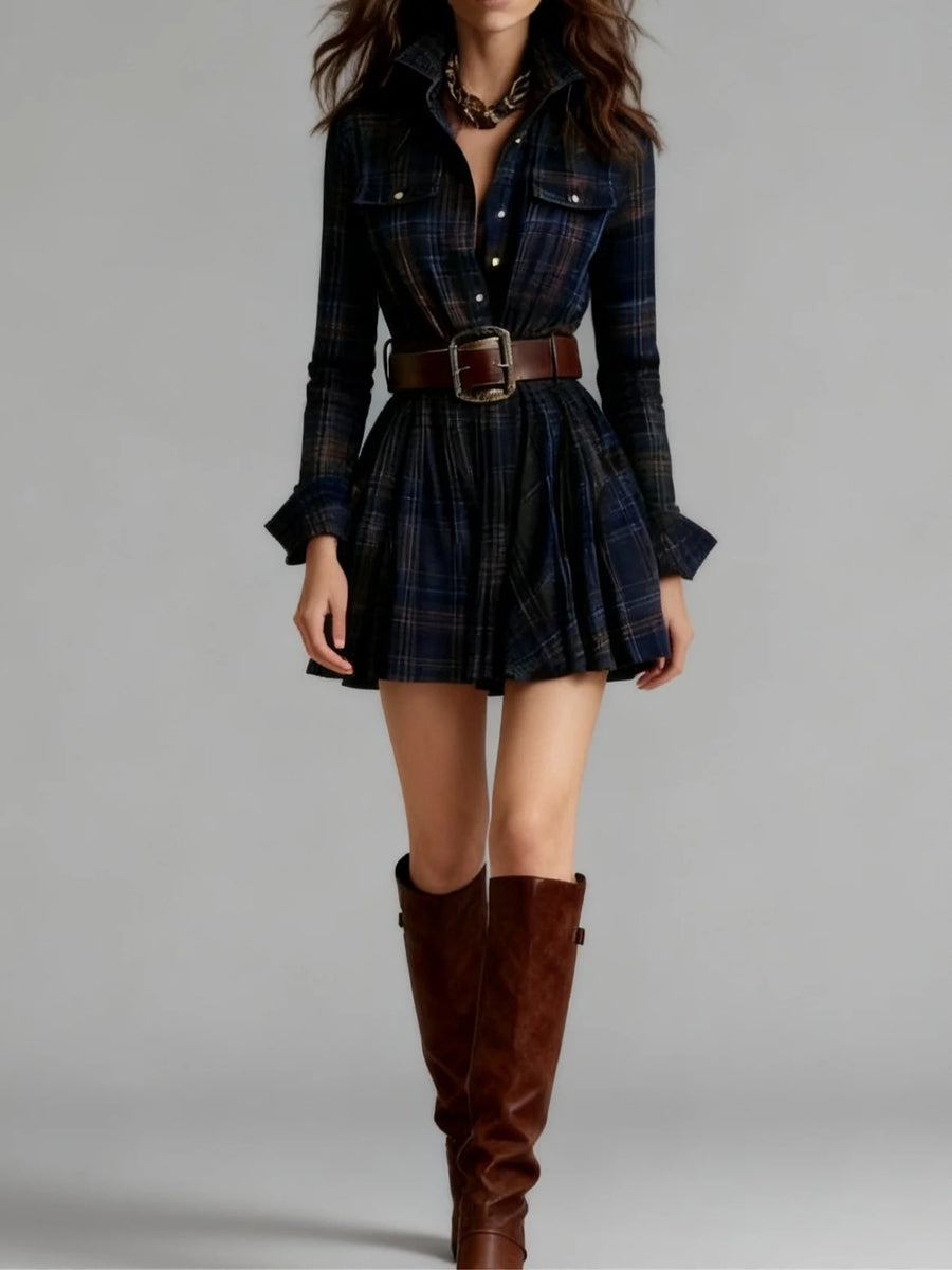 classic shirt dress in Dark Green (with Belt) with collared