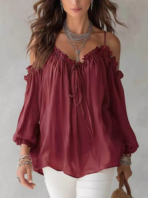 Army Green Frill Spaghetti Strap Tie Front Blouse