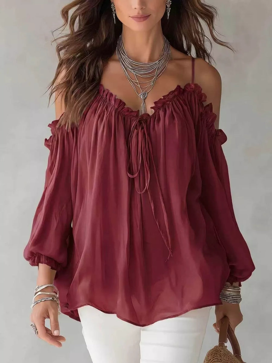 Army Green Frill Spaghetti Strap Tie Front Blouse