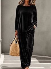 Black top and pants set with pockets and long sleeve