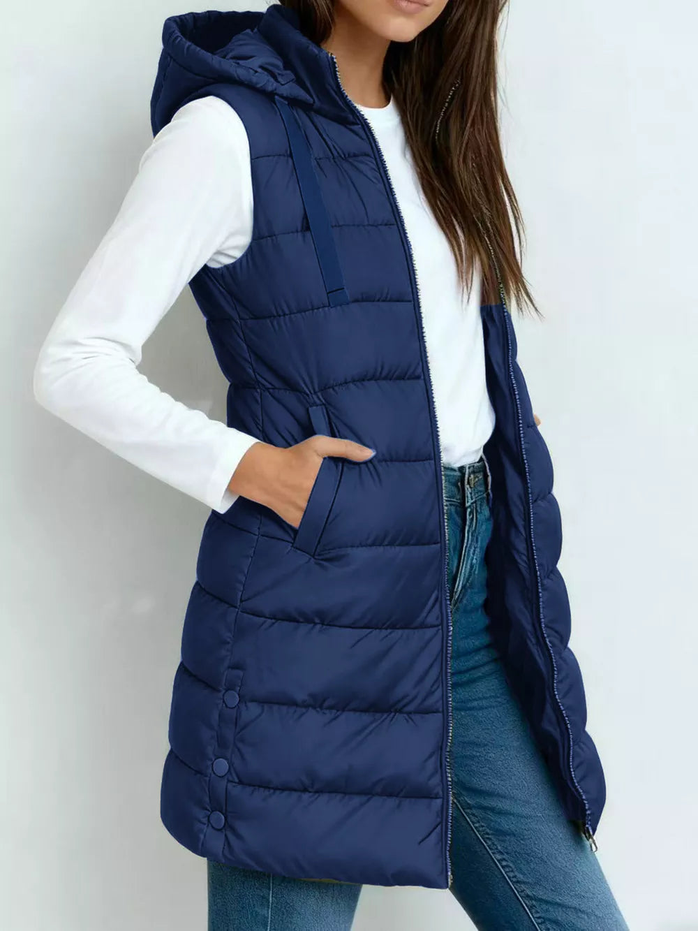 casual puffer vest in Army Green with hooded