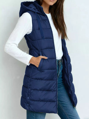 casual puffer vest in Army Green with hooded