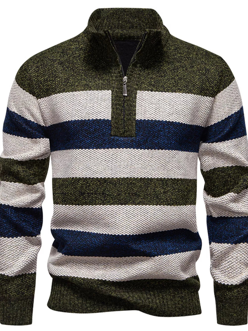 Men's Plus Size Striped Quarter-zip Sweater in Moss