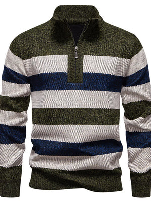 Men's Plus Size Striped Quarter-zip Sweater in Moss