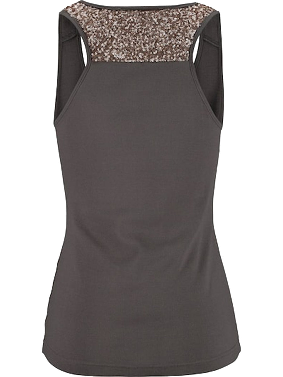 Dark gray tank top with sequin shoulder detail