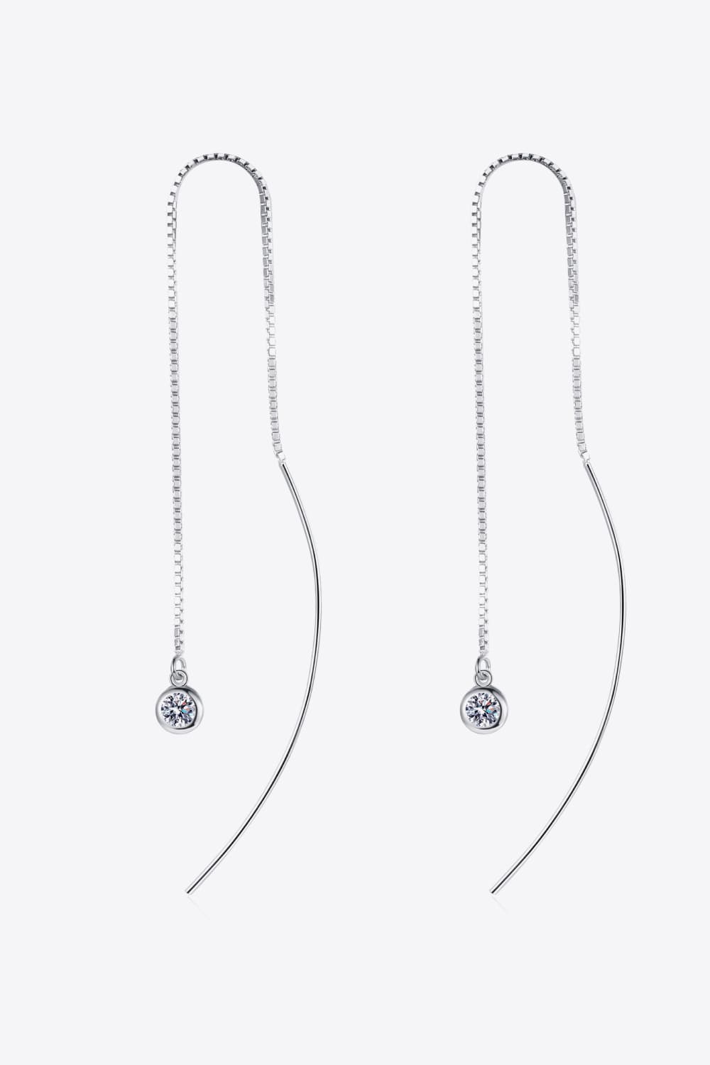 Cascading moissanite threader earrings in silver sterling silver with a single cubic zirconia drop.