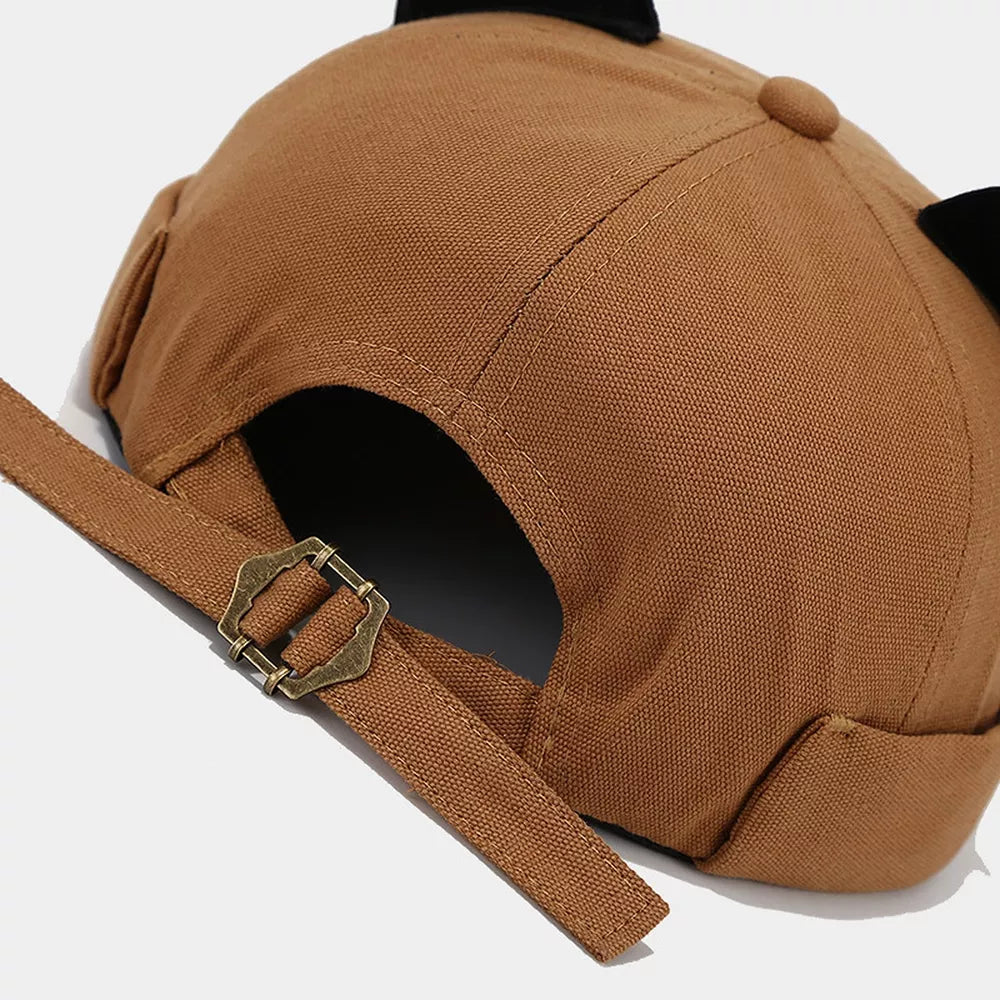Cat Ear Brimless Hat in Dark Gray with cat ears