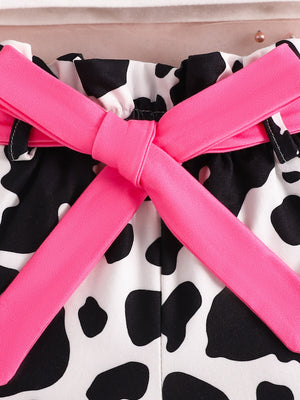Baby cow print tank and shorts set with pink bow detail