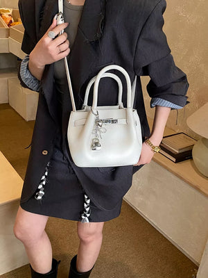 White with Leather Crossbody Bag With Lock Detail