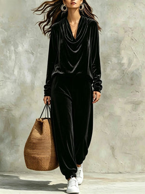 lounge set in black featuring plus-size and relaxed fit