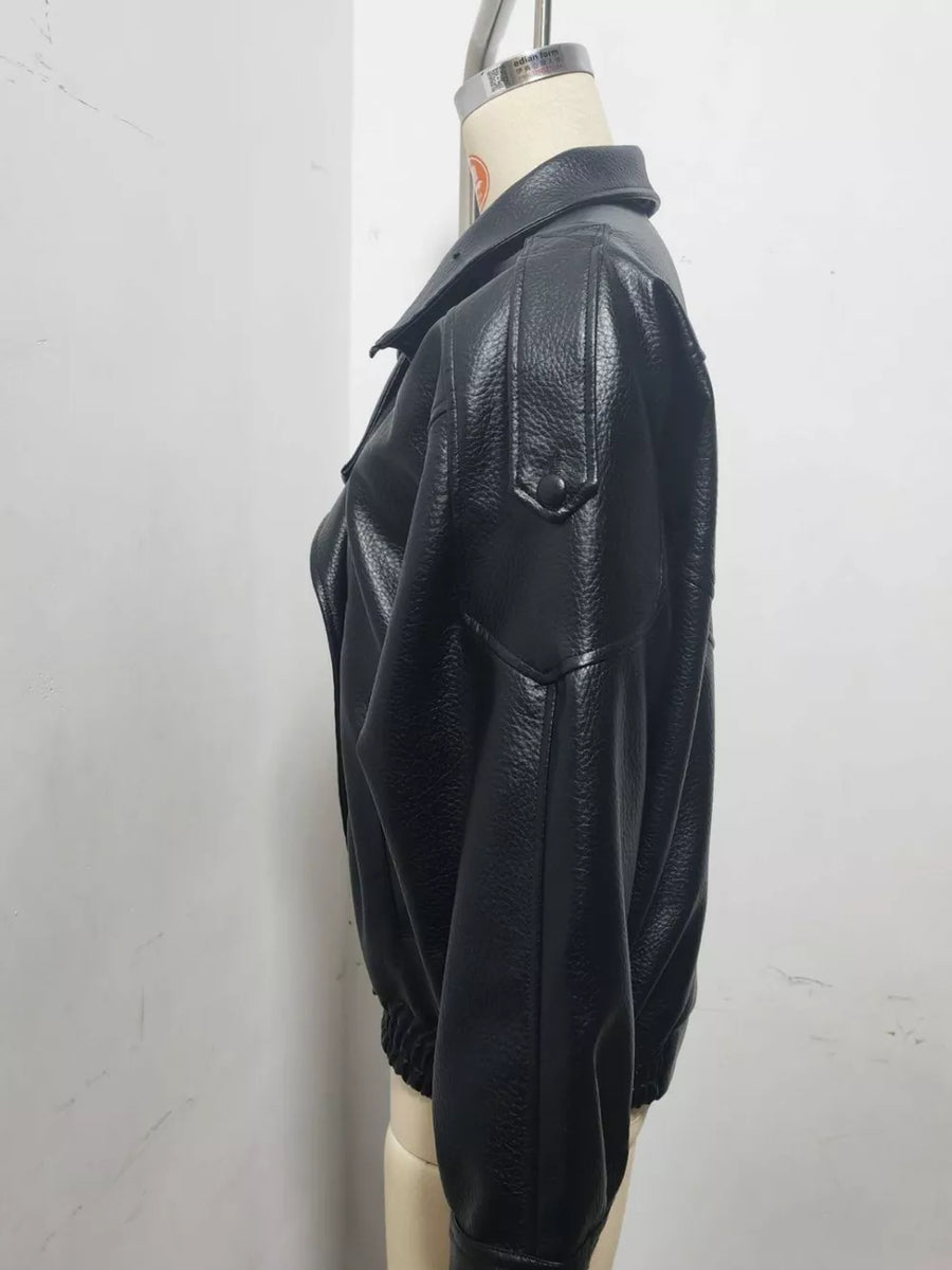 Burgundy with Zip-up Faux Leather Moto Jacket