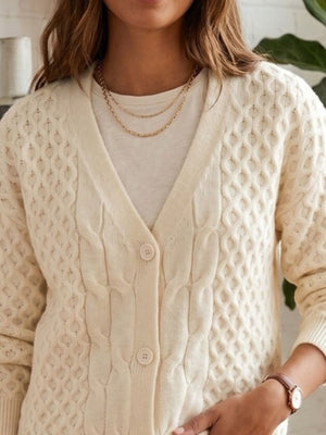 Wine Red cardigan featuring cable-knit and cable knit