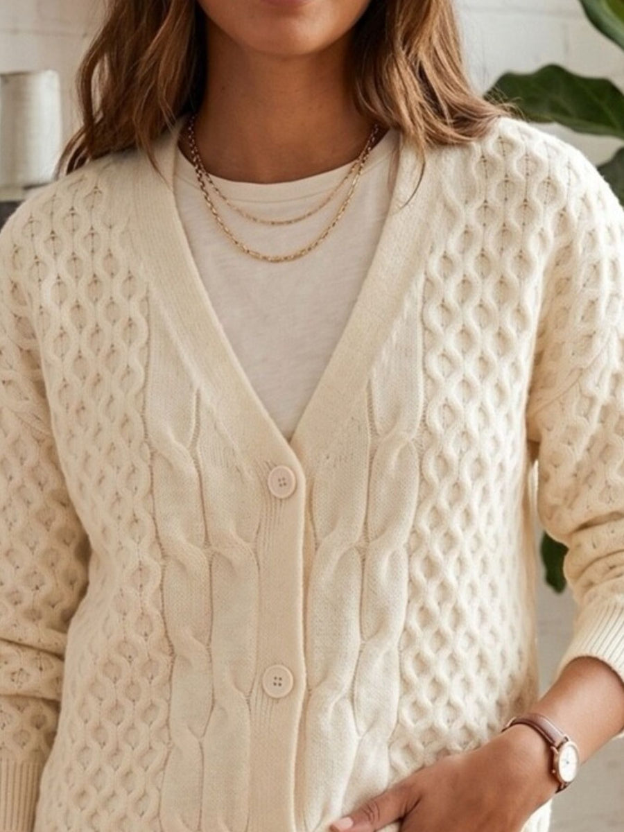 Wine Red cardigan featuring cable-knit and cable knit
