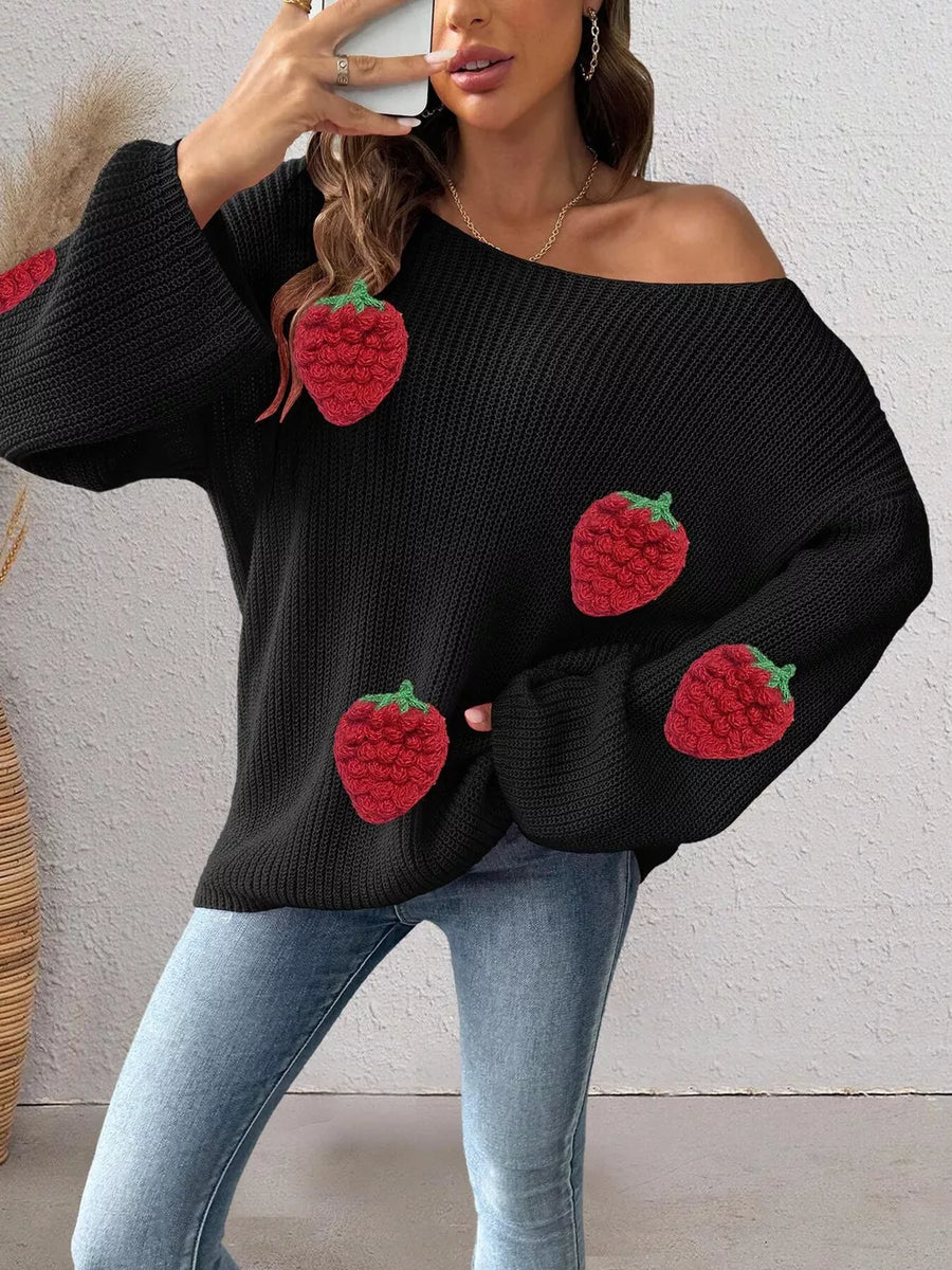 cottagecore pullover sweater in Pink with off-shoulder