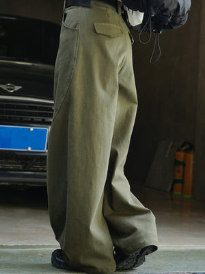 cargo pants in Army Green with pocketed and full-length