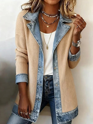 light blue cardigan with tunic-length and open-front
