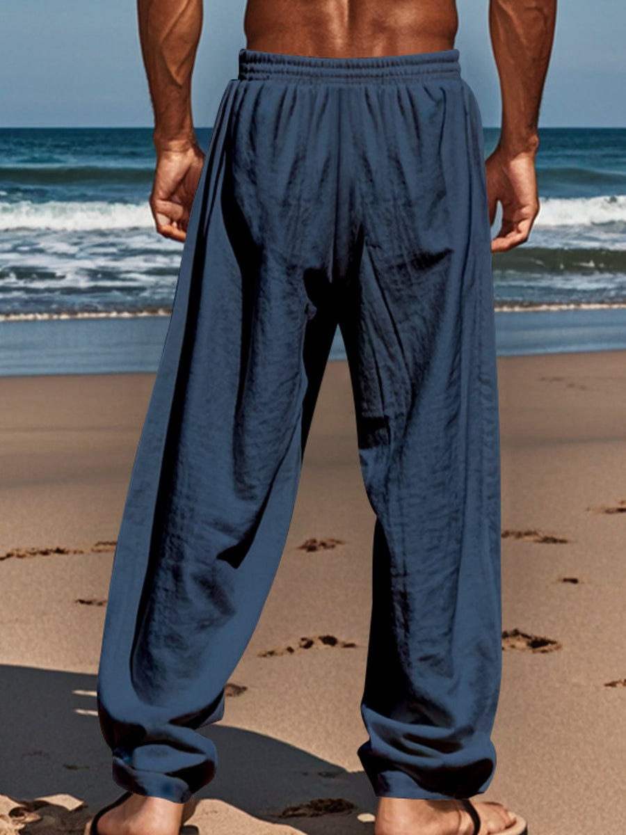 Men's Full Size Drawstring Wide Leg Pants Plus Size in white with drawstring waist