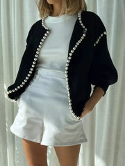Black Pearl Trimmed Open Front Cardigan